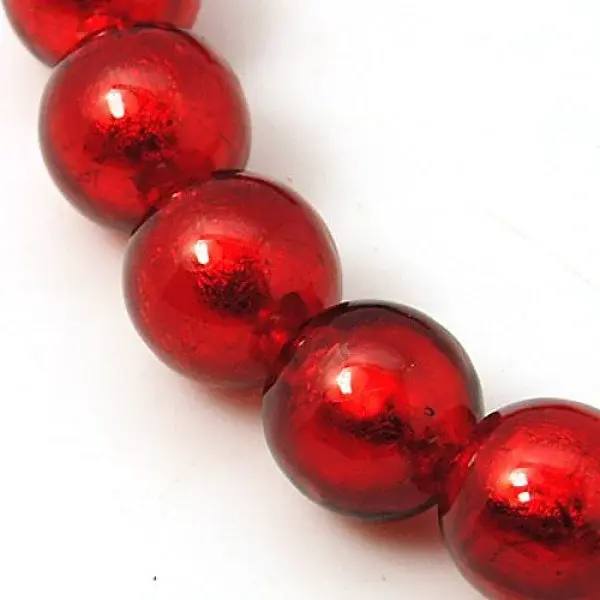 Red Round Handmade Silver Foil Glass Beads