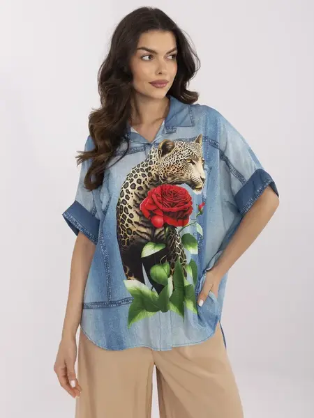 Riflová košile s leopardím motivem