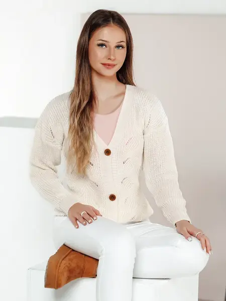 Rozepínací svetr KNITVÍ ecru
