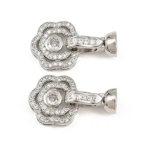 Brass Micro Pave Clear Cubic Zirconia Fold Over Clasps