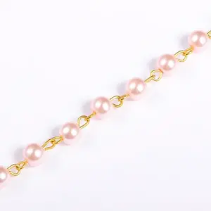 Handmade Round Glass Pearl Beads Chains for Necklaces Bracelets Making