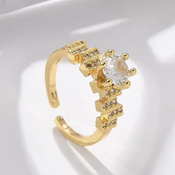 Round Brass Micro Pave Clear Cubic Zirconia Cuff Rings