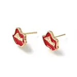 Brass with Red Enamel Stud Earring Findings