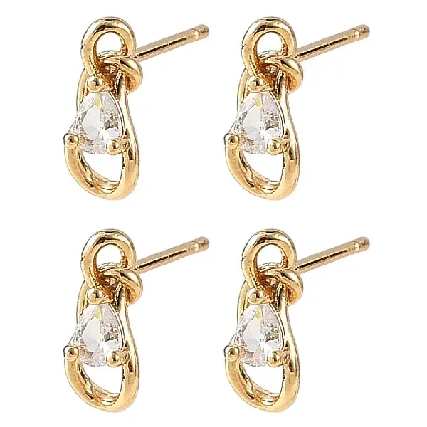 SHEGRACE Teardrop Brass Micro Pave Clear Cubic Zirconia Stud Earrings
