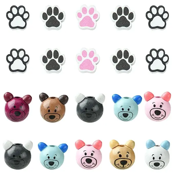 40Pcs 10 Styles Natural Wooden Beads