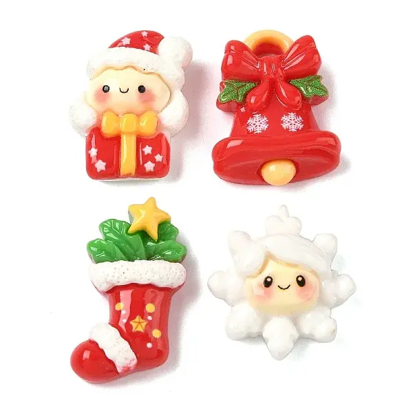 Snowman & Stocking & Bell Christmas Theme Opaque Resin Cabochons