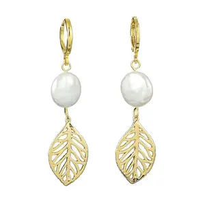 Natural Pearl Dangle Leverback Earrings