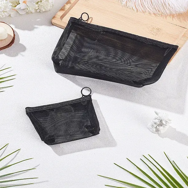 2Pcs 2 Styles Nylon Gauze Cosmetic Pouches with Zipper