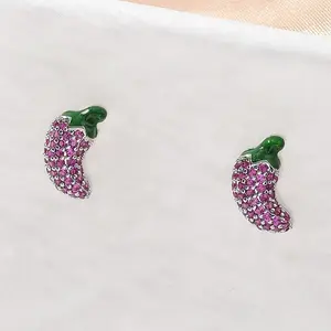Pepper Brass Micro Pave Cubic Zirconia Stud Earrings