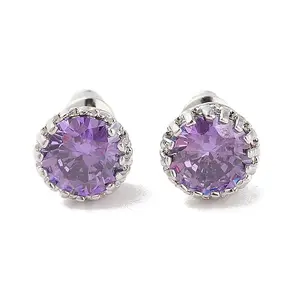 Rack Plating Brass Pave Single Cubic Zirconia Stud Earrings