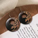 Flat Round Wood Dangle Earrings