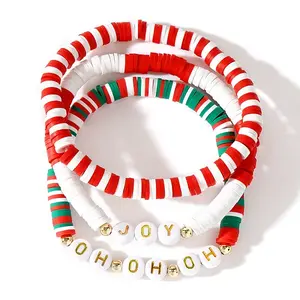 3Pcs 3 Styles Christmas Polymer Clay Heishi Beaded Stretch Bracelet Sets