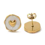 Ion Plating(IP) 304 Stainless Steel Flat Round with Heart Stud Earrings