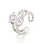 Oval Brass Micro Pave Clear Cubic Zirconia Open Cuff Rings
