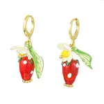 Lampwork Strawberry with Plastic Pearl Flower Dangle Leverback Earring
