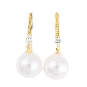 Rack Plating Brass Cubic Zirconia ABS Pearl Earring Hooks