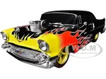 1957 Chevrolet 150 Sedan Black with Flames Graphics Limited Edition to 4250 pieces Worldwide 1/24 Diecast Model Car by M2 Machines