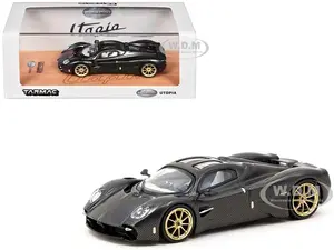 Pagani Utopia Black Carbon Fiber with Gold Wheels "Global64" Series 1/64 Diecast Model by Tarmac Works