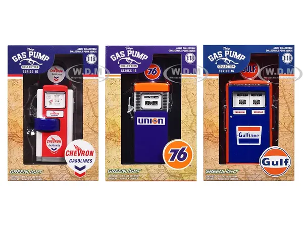 "Vintage Gas Pump" Set of 3 Pumps Series 16 1/18 Diecast Models by Greenlight