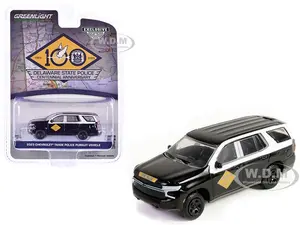 2023 Chevrolet Tahoe Police Pursuit Vehicle "Delaware State Police Centennial Anniversary" Black and White "Hobby Exclusive" Series 1/64 Diecast Mode