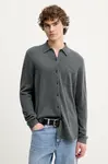 Kašmírová košile FROM FUTURE šedá barva, relaxed, s klasickým límcem, MCH02664