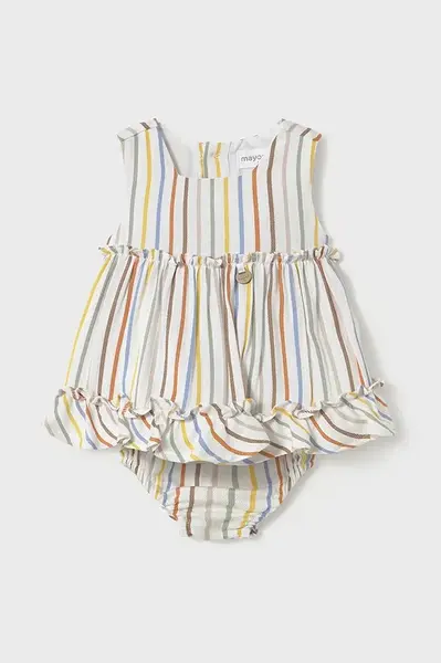 Kojenecké šaty s příměsí lnu Mayoral Newborn žlutá barva, mini, 1844