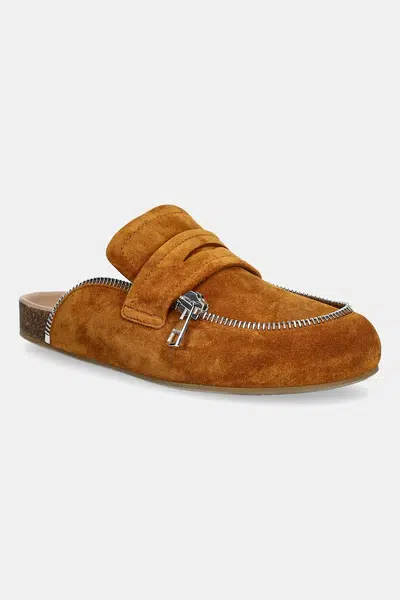 Semišové pantofle JW Anderson Biker Loafer dámské, hnědá barva, LF0071 LA0240 640