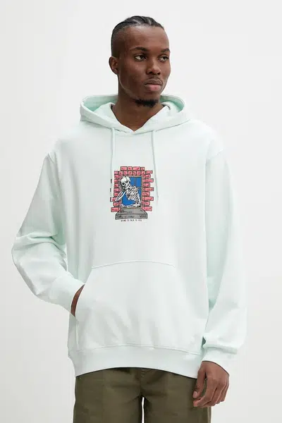Bavlněná mikina Vans pánská, tyrkysová barva, s kapucí, s potiskem, VN000NHSRNE1
