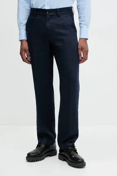 Lněné kalhoty Michael Kors pánské, tmavomodrá barva, jednoduché, CS5304BBEY