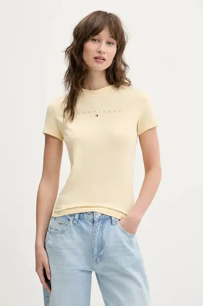 Bavlněné tričko Tommy Jeans žlutá barva, DW0DW20315