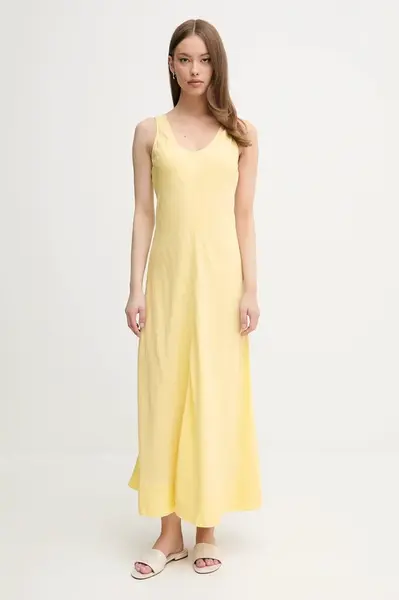 Lněné šaty Tommy Hilfiger žlutá barva, maxi, WW0WW46171