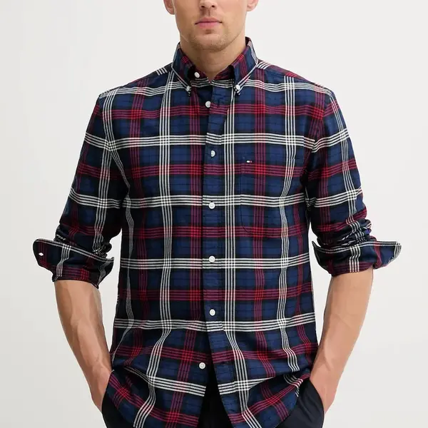 Bavlněná košile Tommy Hilfiger pánská, tmavomodrá barva, regular, s límečkem button-down, MW0MW39681