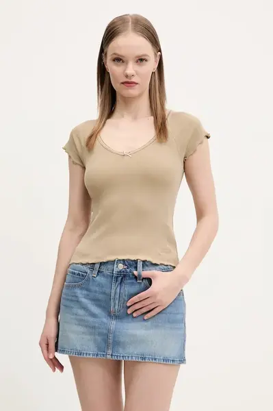 Tričko Tommy Jeans béžová barva, DW0DW21349