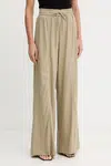 Kalhoty s příměsí lnu Gestuz dámské, zelená barva, high waist, 10910517