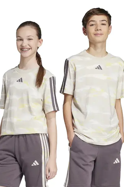 Dětské bavlněné tričko adidas béžová barva, JC7491