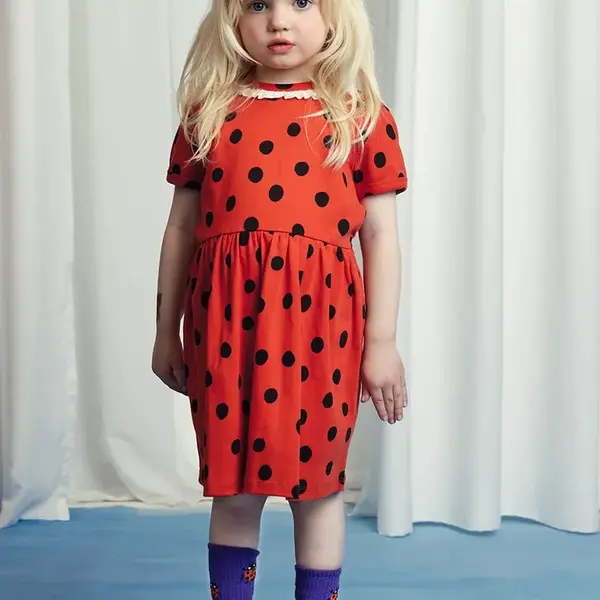 Dětské bavlněné šaty Mini Rodini Dots červená barva, midi, 2525010042