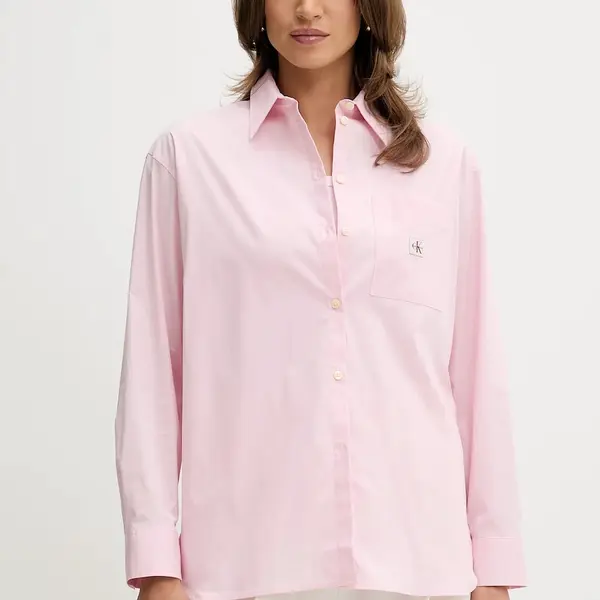 Košile Calvin Klein Jeans dámská, růžová barva, relaxed, s klasickým límcem, LV047C143G