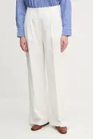 Kalhoty s příměsí lnu Tommy Hilfiger dámské, bílá barva, široké, high waist, WW0WW47214