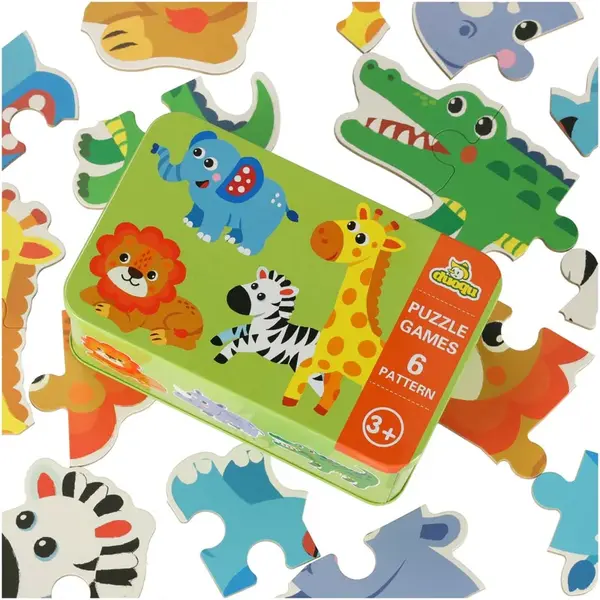 Puzzle pre deti v plechovej krabičke, Safari zvieratá 25 dielikov