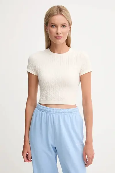 Tričko Calvin Klein Underwear dámské, béžová barva, LV00QS7546