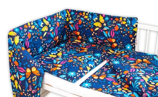 3-dielna sada Mantinel s obliečkami - Motýlí lúka, granát, 135x100