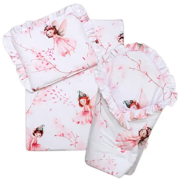 Sada pre bábiku 3D, zavinovačka, perinka a vankúšik, Elfí Víla, ružová