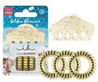 Sada skřipce do vlasů a spirálových gumiček Invisibobble Aprés-Ski Golden Glamour + dárek zdarma