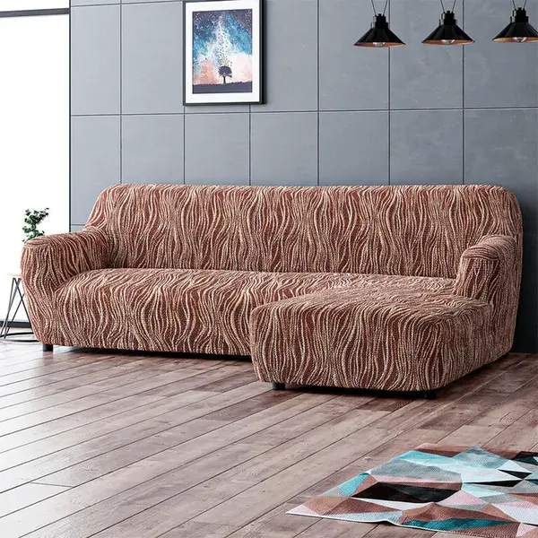Bielastické potahy UNIVERSO NOVÉ žíhané hnědé sedačka s otomanem vpravo (š. 170 - 300 cm)