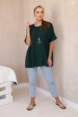 Kesi Włoski Oversized halenka s přívěskem tmavě zelená