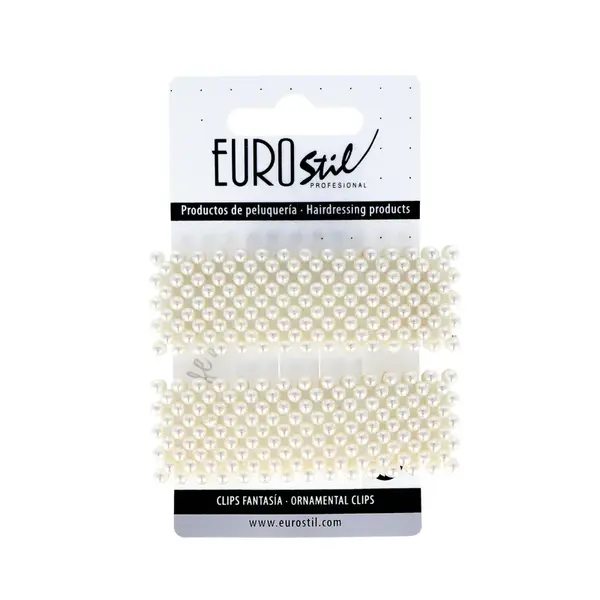 Ozdobné obdélníkové sponky pukačky s perličkami Eurostil Professional - 8 cm, 2 ks (06934)