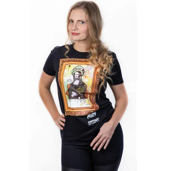 Tričko s krátkým rukávem Crazy Scissors Mona Lisa - černé, XXL + dárek zdarma
