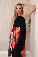 Women's Viscose Dress with Ties Around the Neck - Black