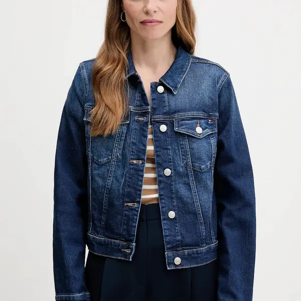 Rifľová bunda Tommy Hilfiger tmavomodrá farba, prechodná, WW0WW45663