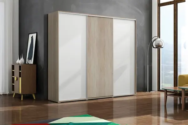 Šatní skříň Ska A24 XL Economy Barva korpusu: Dub - sonoma, Rozměry: 278 cm, Dveře: Dub Sonoma – Bílý mat